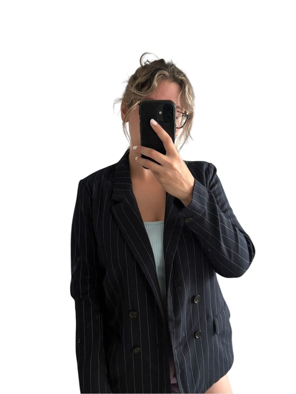 Abercrombie & Fitch Navy & White Striped Double Breasted Oversized Blazer Sz M